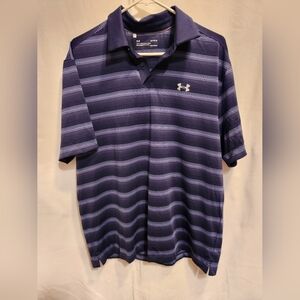 Under Armour Blue and White Polo Shirt Performance Stripes